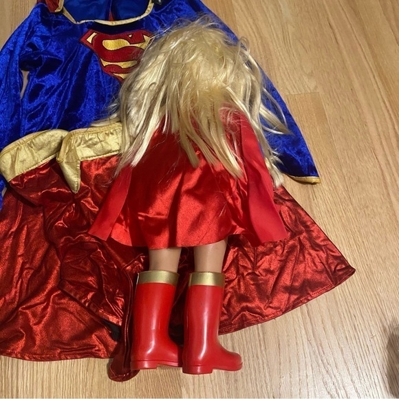 Super Girl Costume Medium W/ Matching Doll & Outfit Halloween Red Blue Dress - Picture 5 of 10
